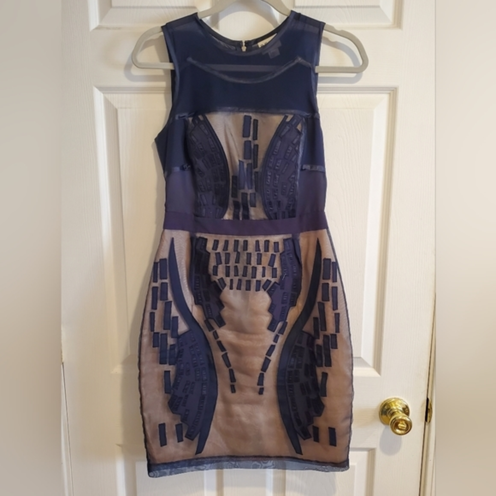 Reiss Navy and Nude Geometric Dress